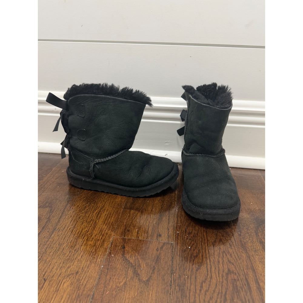 UGG Bailey Bow II Black Suede Boots Toddler Little Girls Size 11